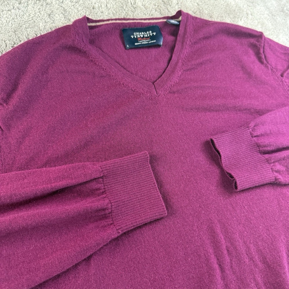 Charles Tyrwhitt Weekend Wool Sweater Men's L Burgundy Plum Lightweight‎ Knit